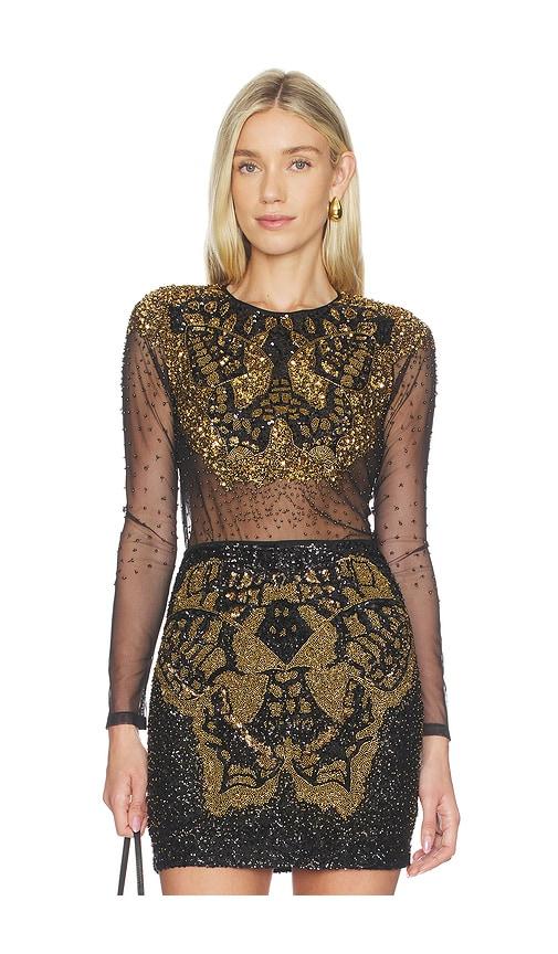 allsaints greta embellished top in black.