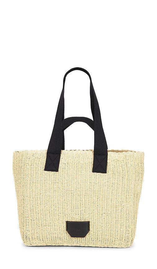 allsaints izzy paper tote bag in neutral.