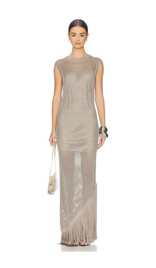 allsaints jessie dress in metallic silver.