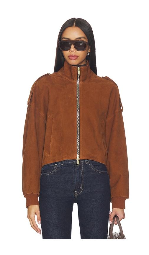 allsaints lowden suede jacket in cognac.