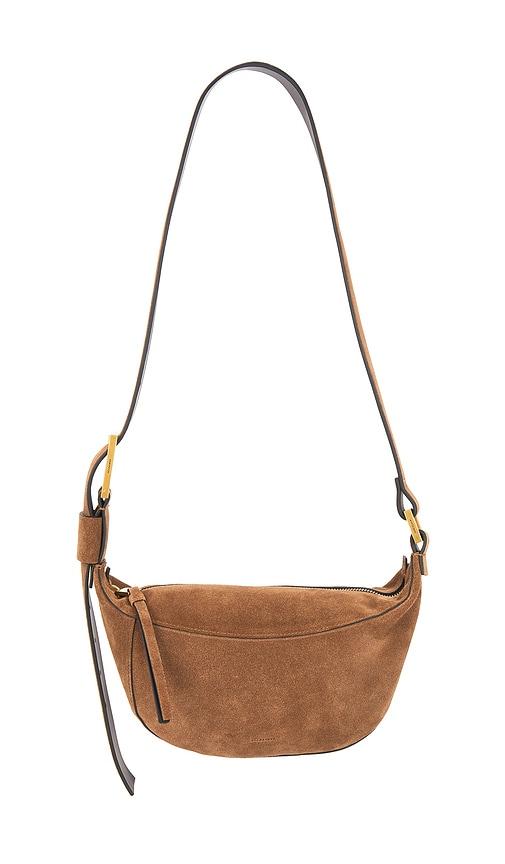 allsaints luna crossbody bag in tan.