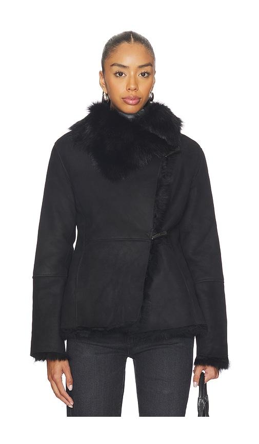 allsaints wilton reversible shearling jacket in black.