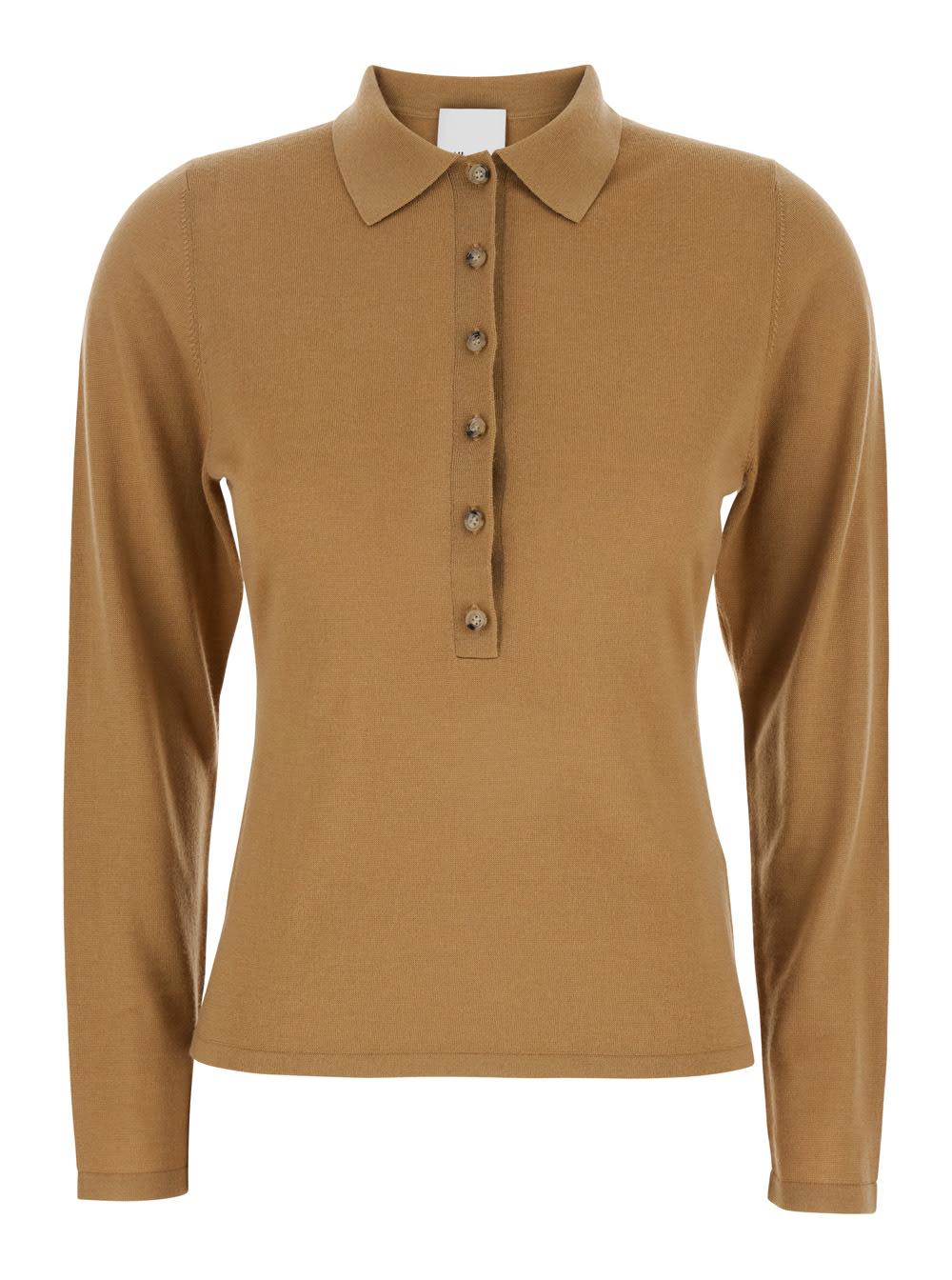 allude beige polo style sweater with classic collar in wool woman