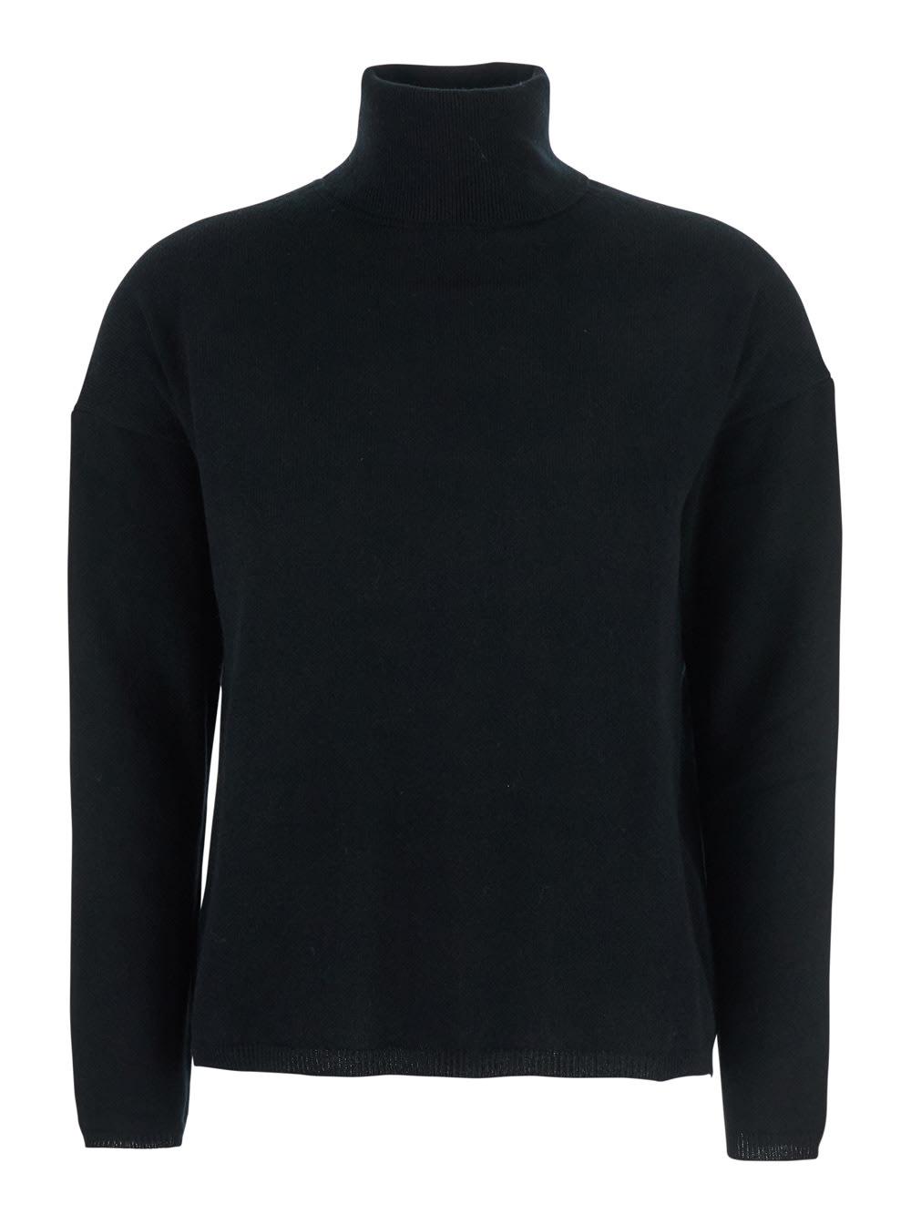 allude black high neck sweater with dropped shoulders in cashmere woman