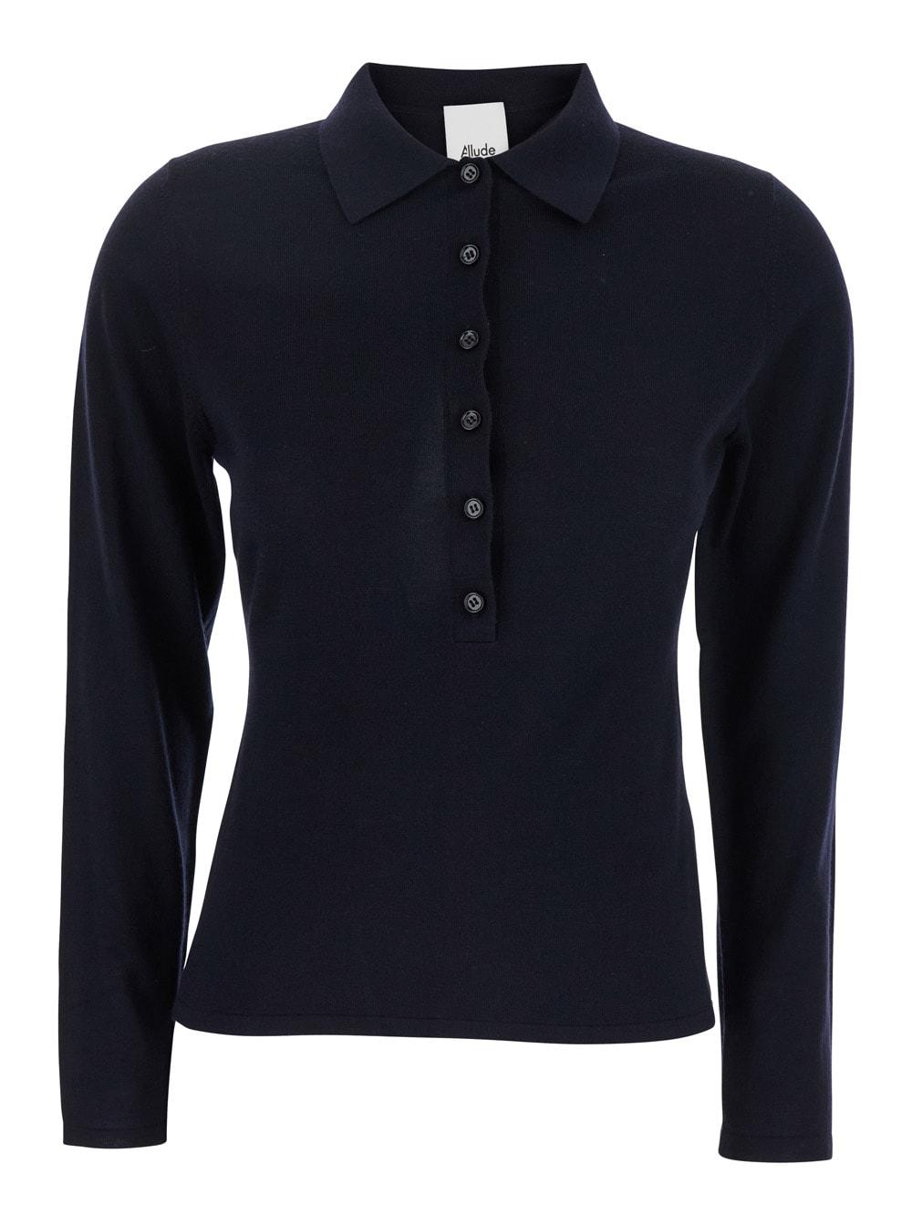 allude black polo style sweater with classic collar in wool woman