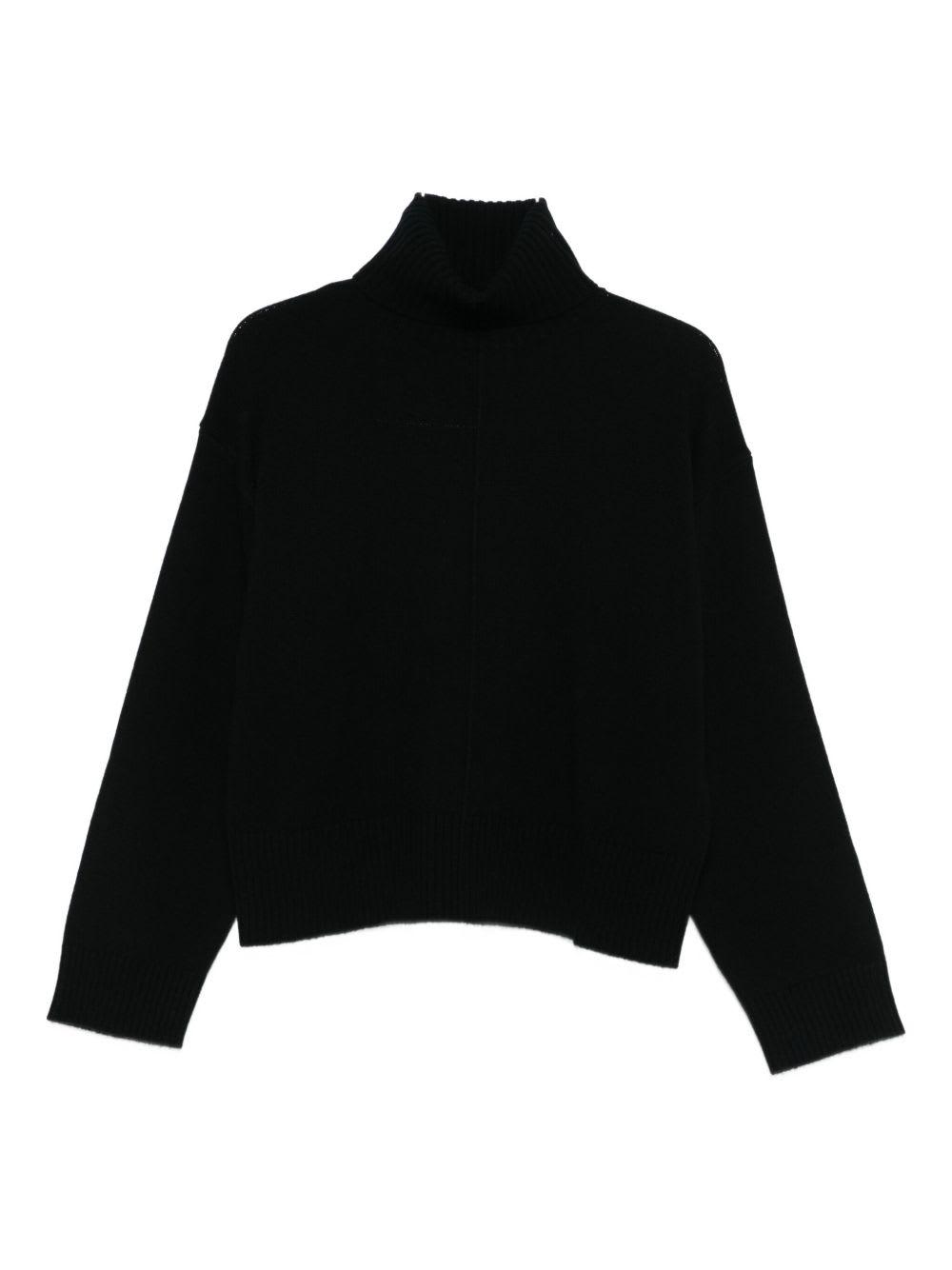 allude black sweater with a high neck,