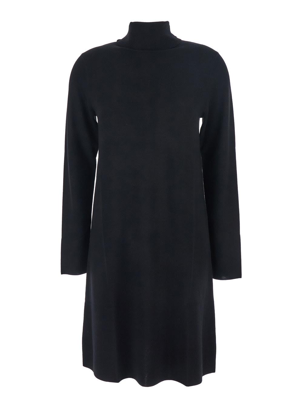 allude black turtneleck dress with straight hem in wool woman