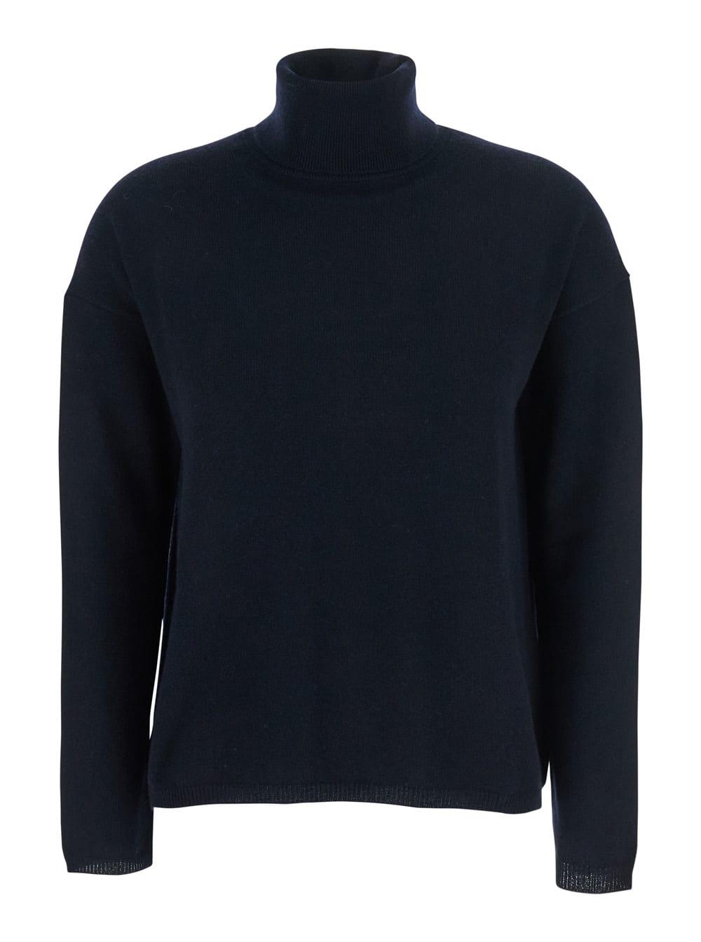 allude blue high neck sweater with dropped shoulders in cashmere woman
