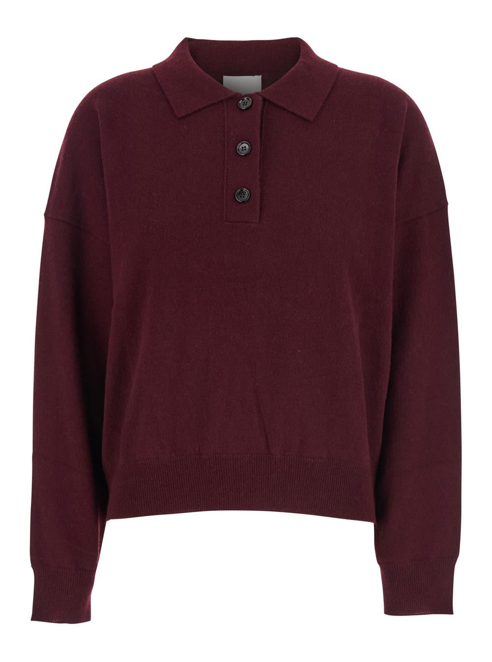 allude bordeaux polo shirt with classic collar and ribbed trims in wool woman