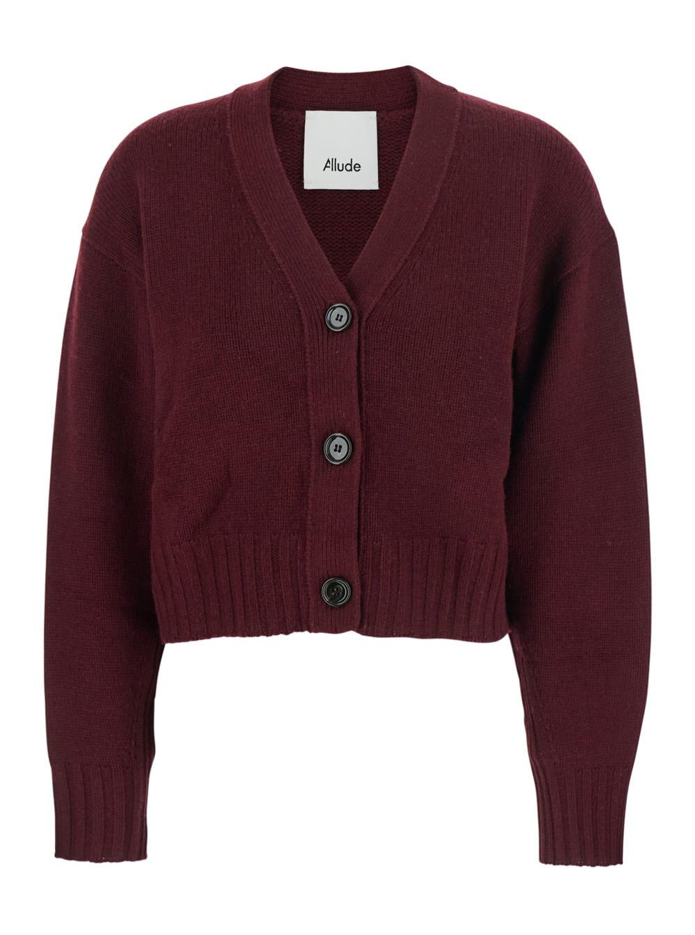 allude bordeaux v-neck cardigan with button fastening in wool woman