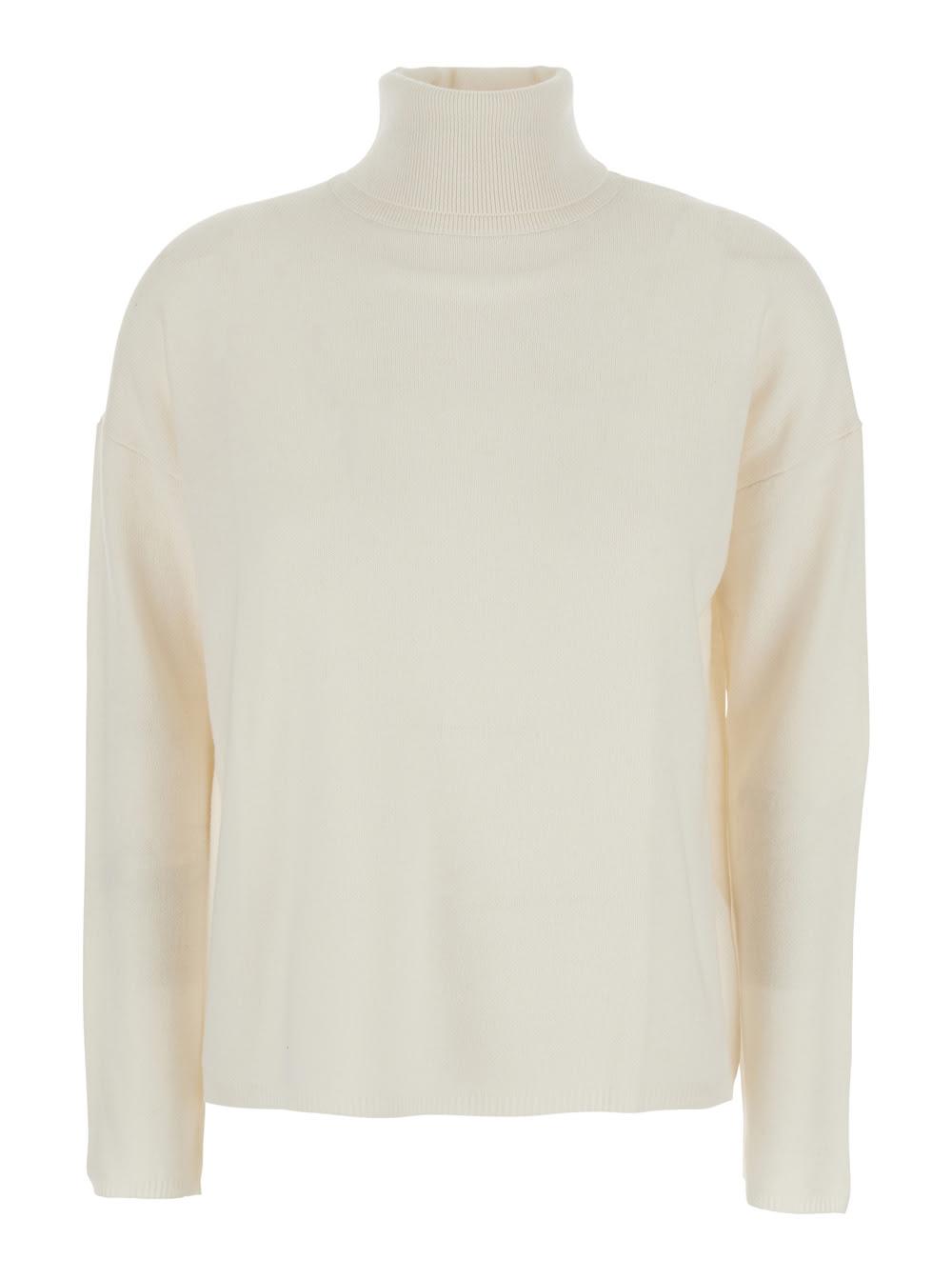 allude white high neck sweater with dropped shoulders in cashmere woman