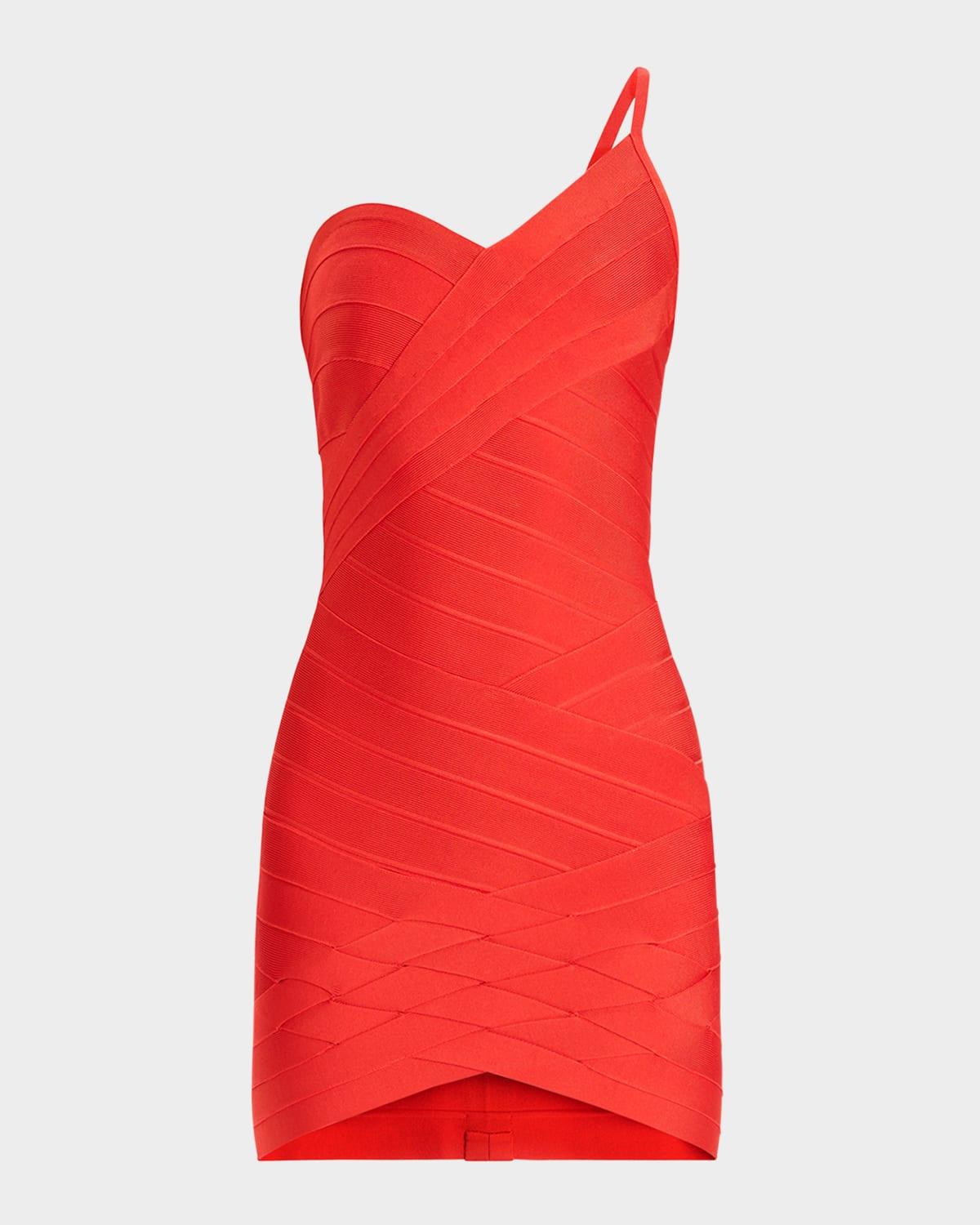 ally woven bandage one-shoulder mini dress