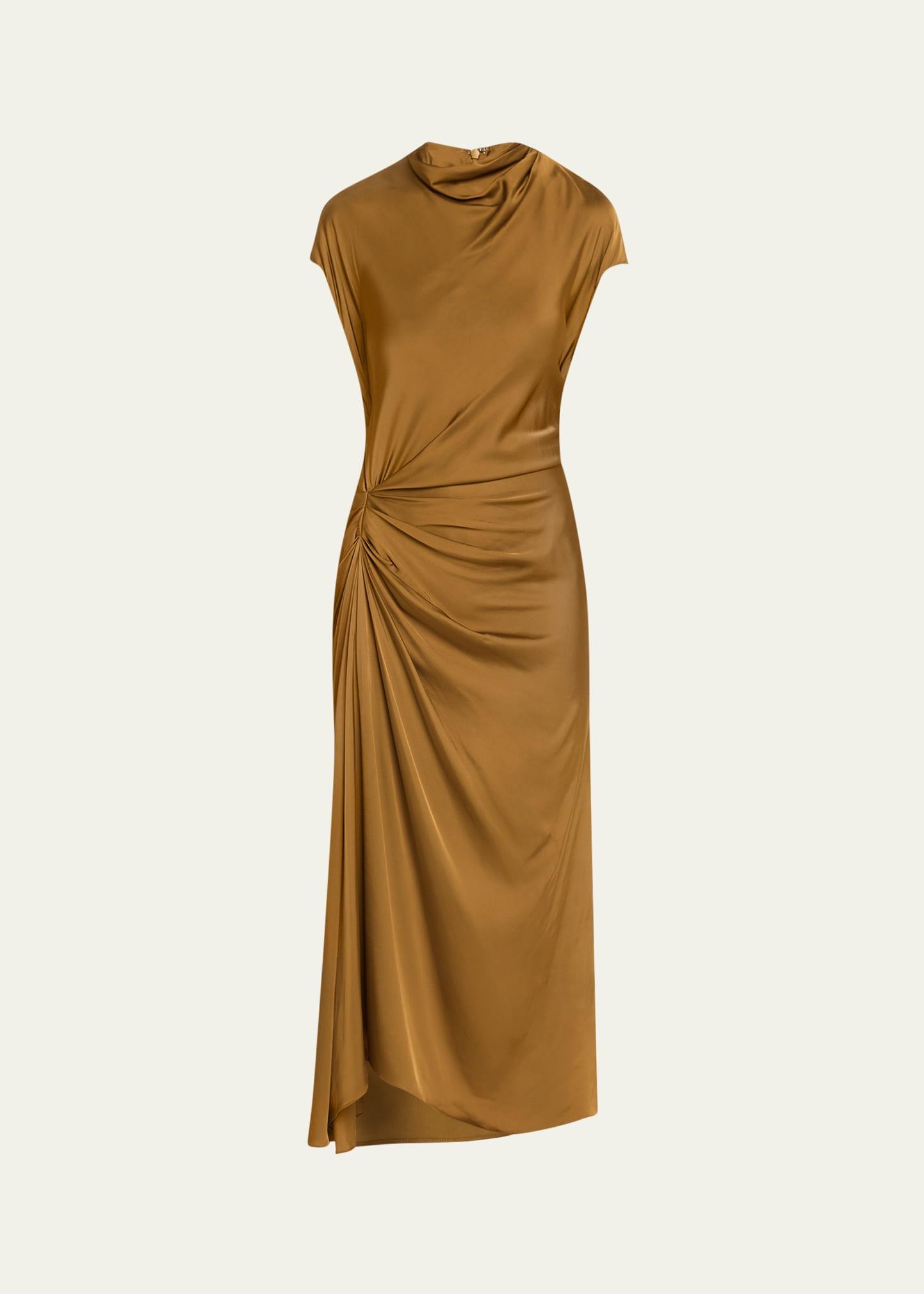 alma draped satin midi dress