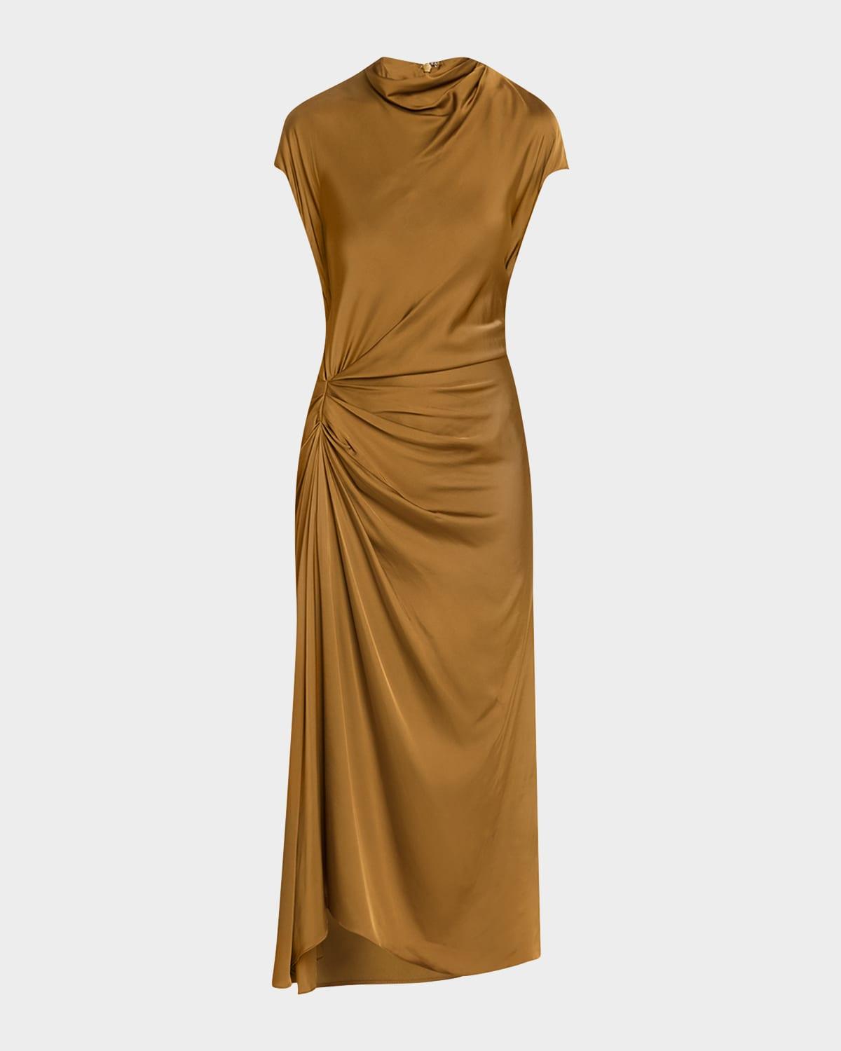 alma draped satin midi dress