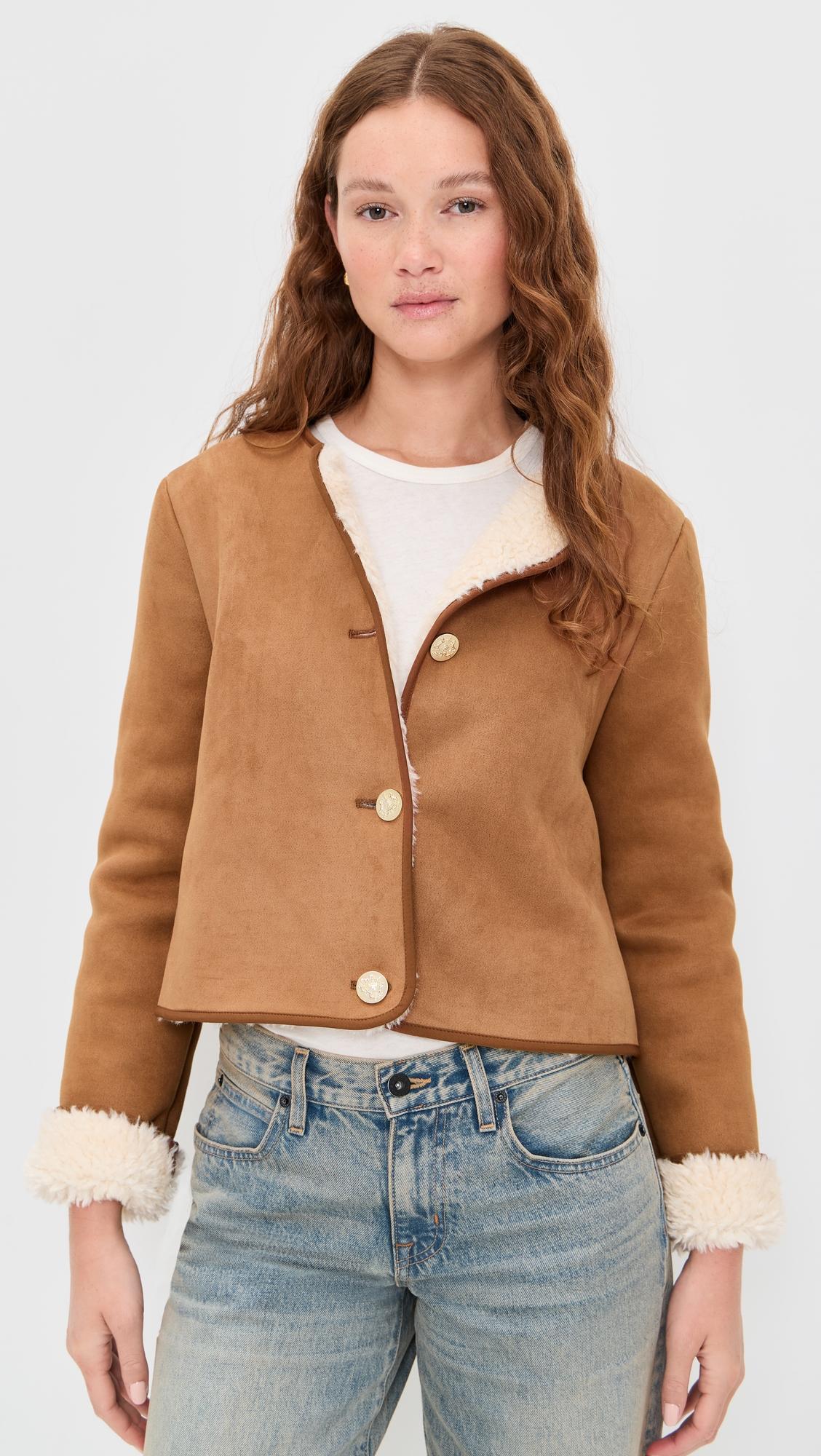 alma faux suede teddy jacket