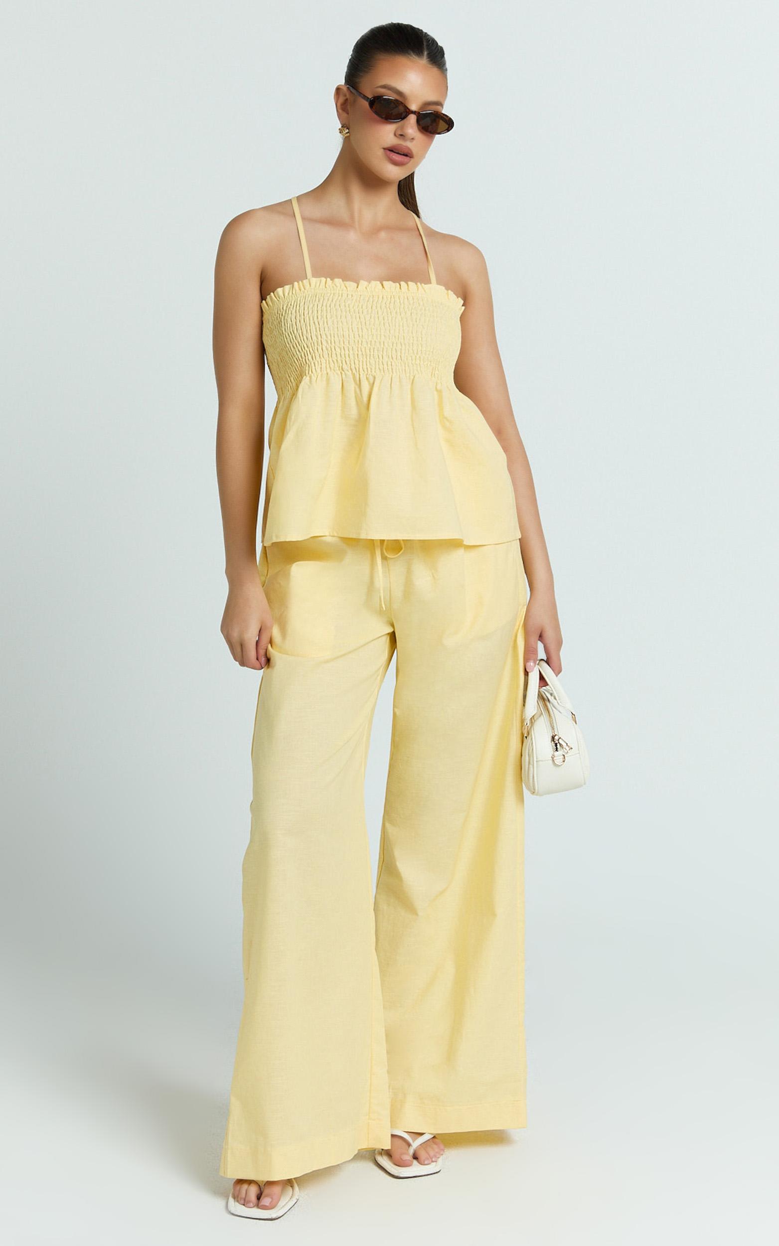 alma two piece set - cotton cami pant set in lemon