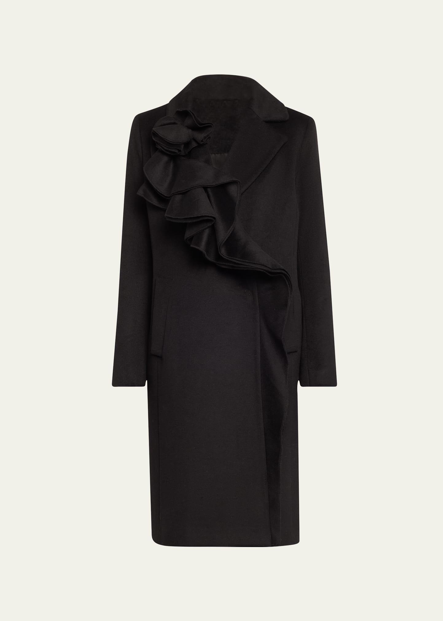 alora ruffle brushed wool coat