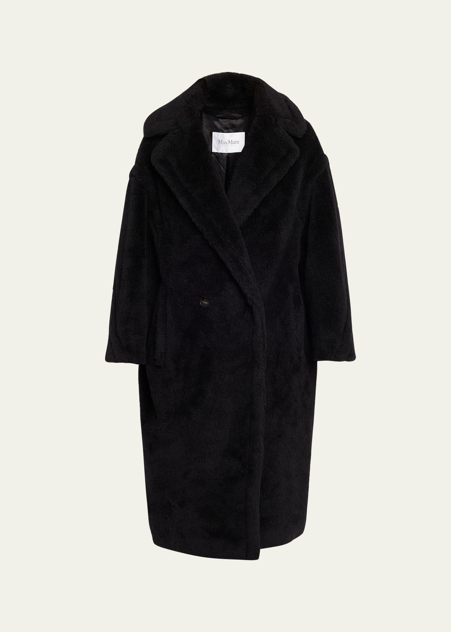 alpaca-silk teddy knit coat, black
