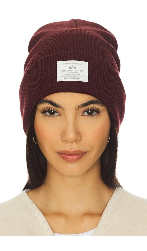 alpha industries essential beanie in wine.