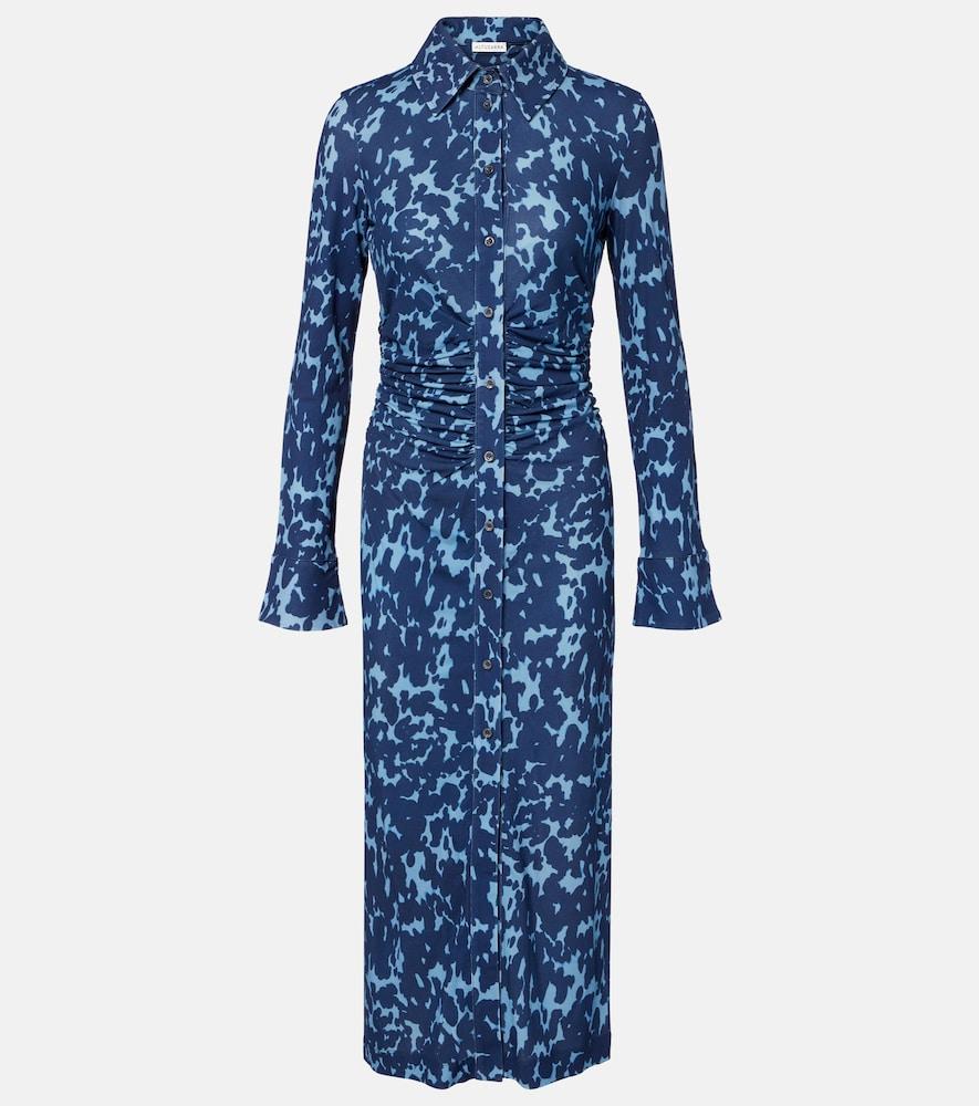 altuzarra claudia printed ruched jersey shirt dress