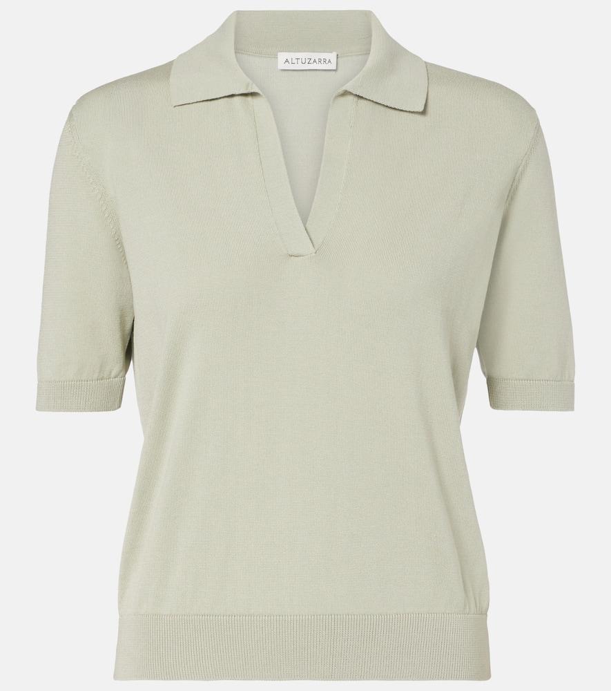 altuzarra clay cropped cotton and silk polo shirt