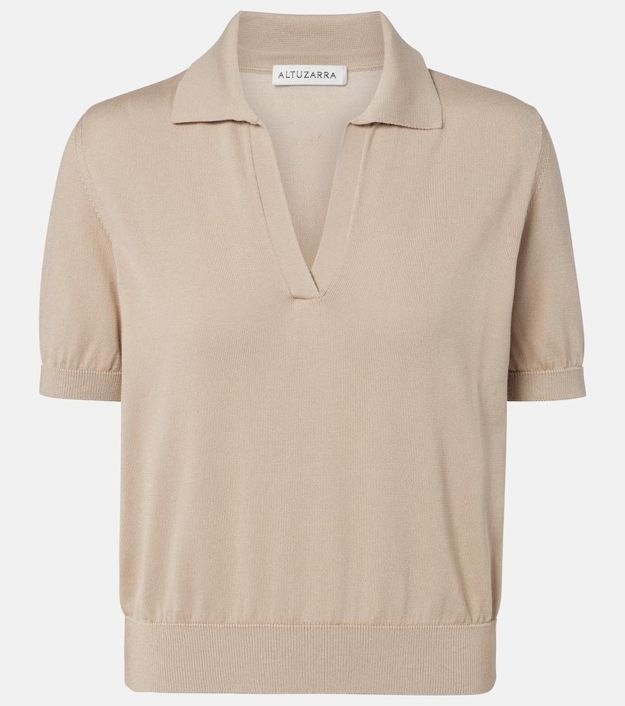 altuzarra clay cropped cotton and silk polo sweater