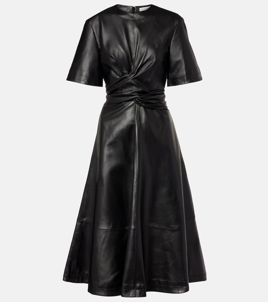 altuzarra gathered leather midi dress