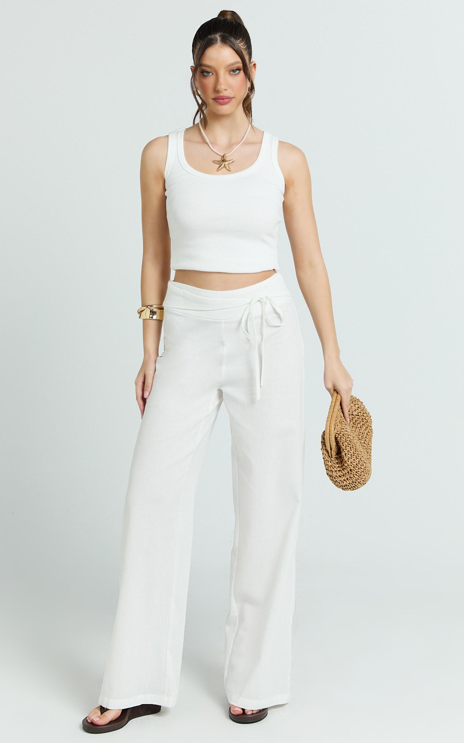 alva pants - high waisted front tie wide leg pants in white