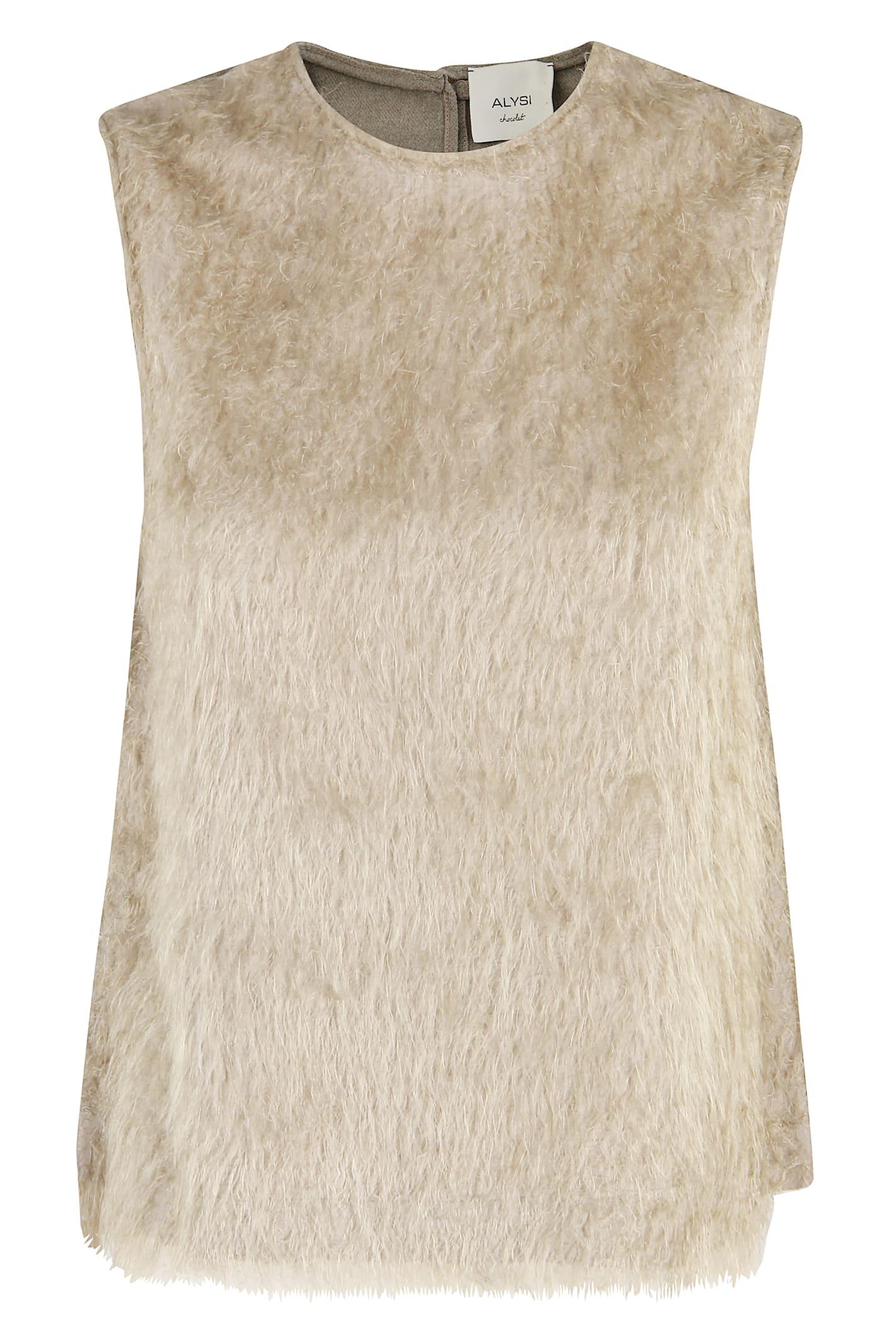 alysi top girocollo s maniche fringe