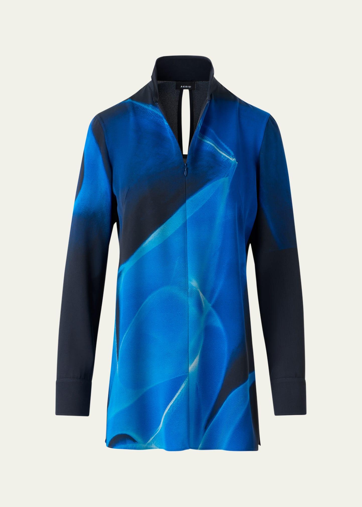 alyson's cyanotype printed mock-neck tunic blouse