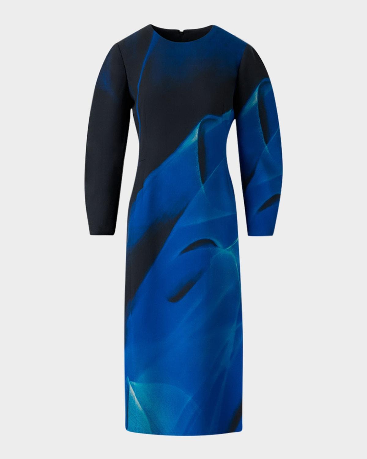 alysons cyanotype-print voluminous sleeve midi dress