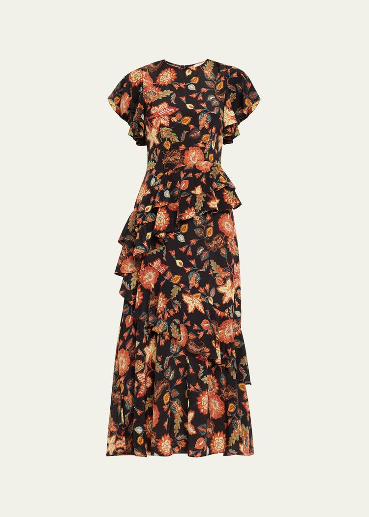 amaia floral-print ruffle midi dress