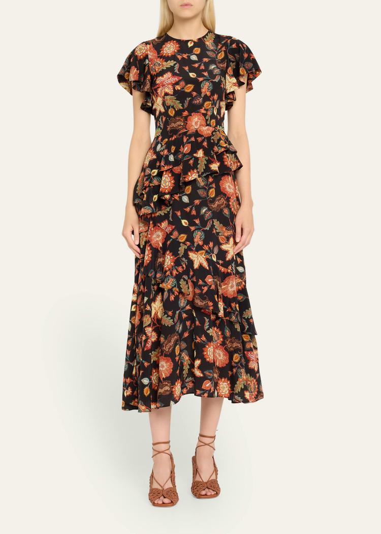 amaia floral-print ruffle midi dress