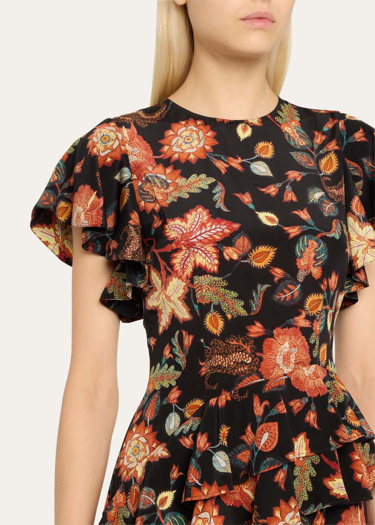 amaia floral-print ruffle midi dress