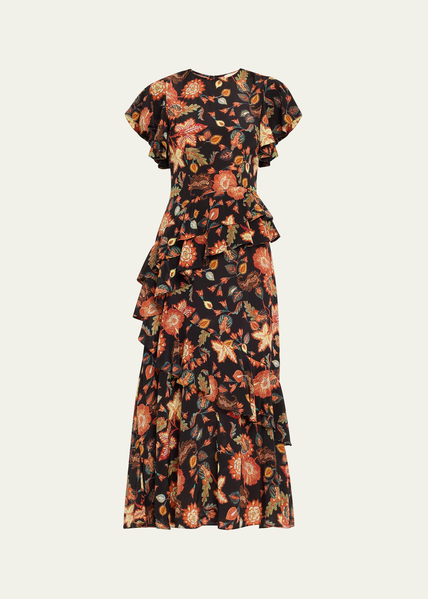 amaia floral-print ruffle midi dress