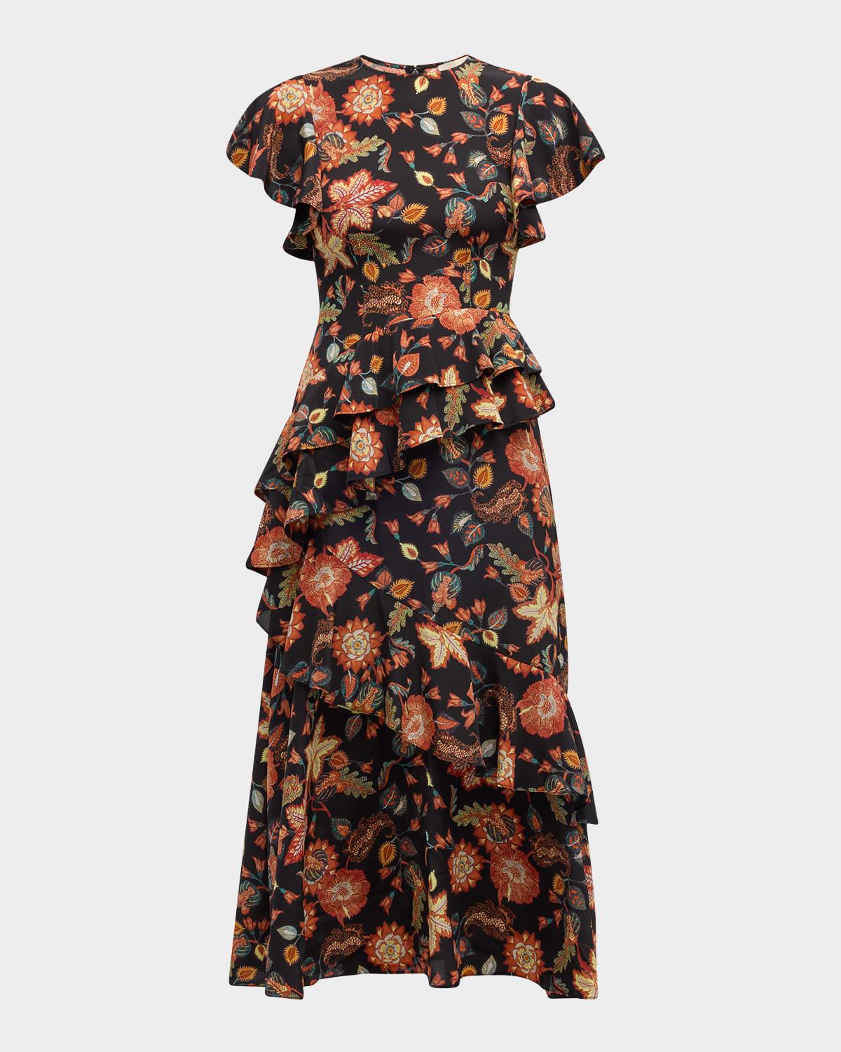 amaia floral-print ruffle midi dress