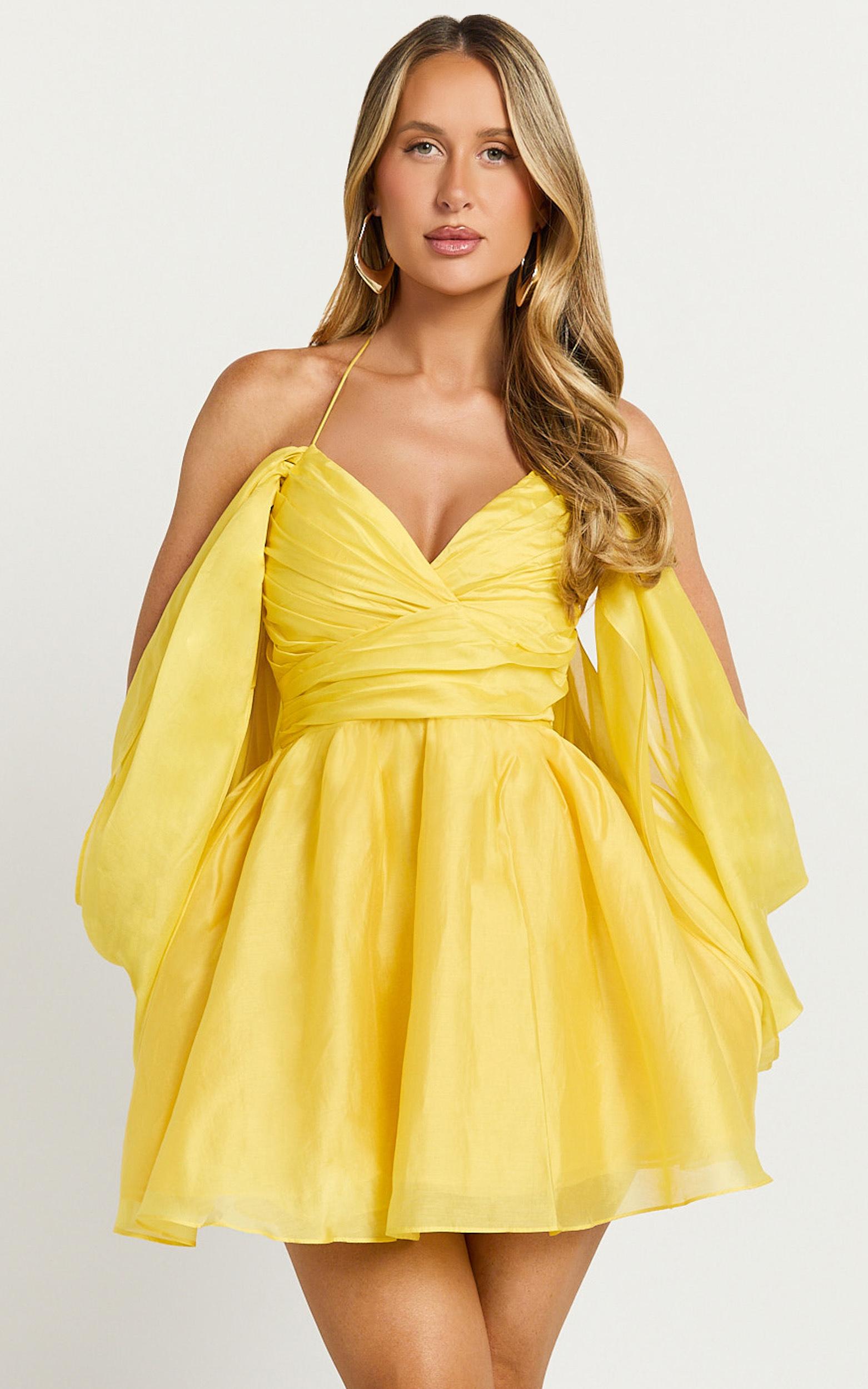 amalie the label - thalia sweetheart off shoulder mini dress in yellow