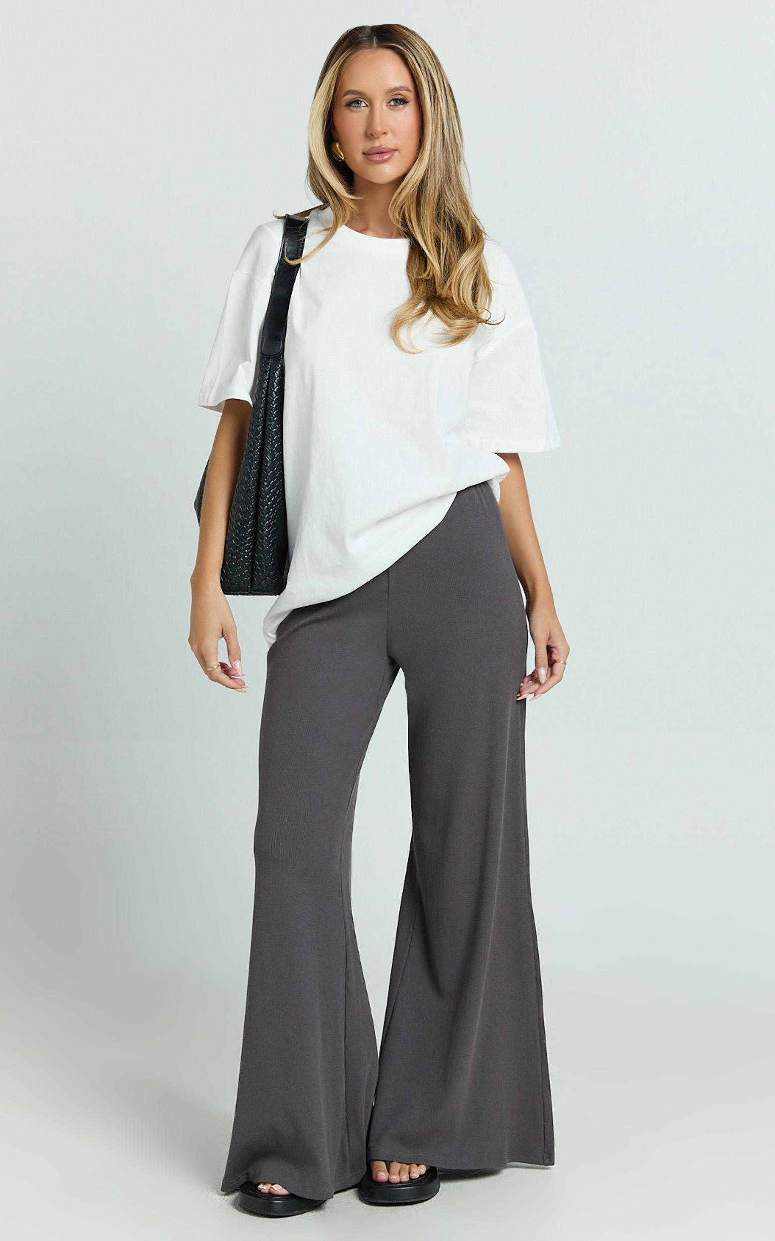amalthea pants - high waisted jersey rib wide leg pants in charcoal