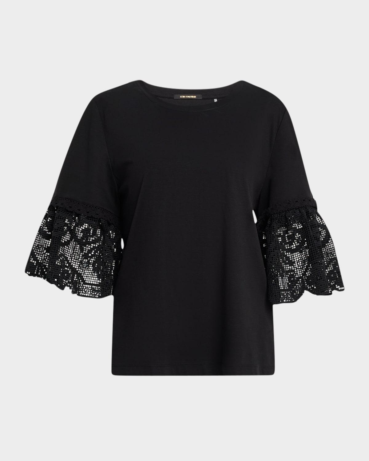 amanda floral lace-cuff cotton t-shirt