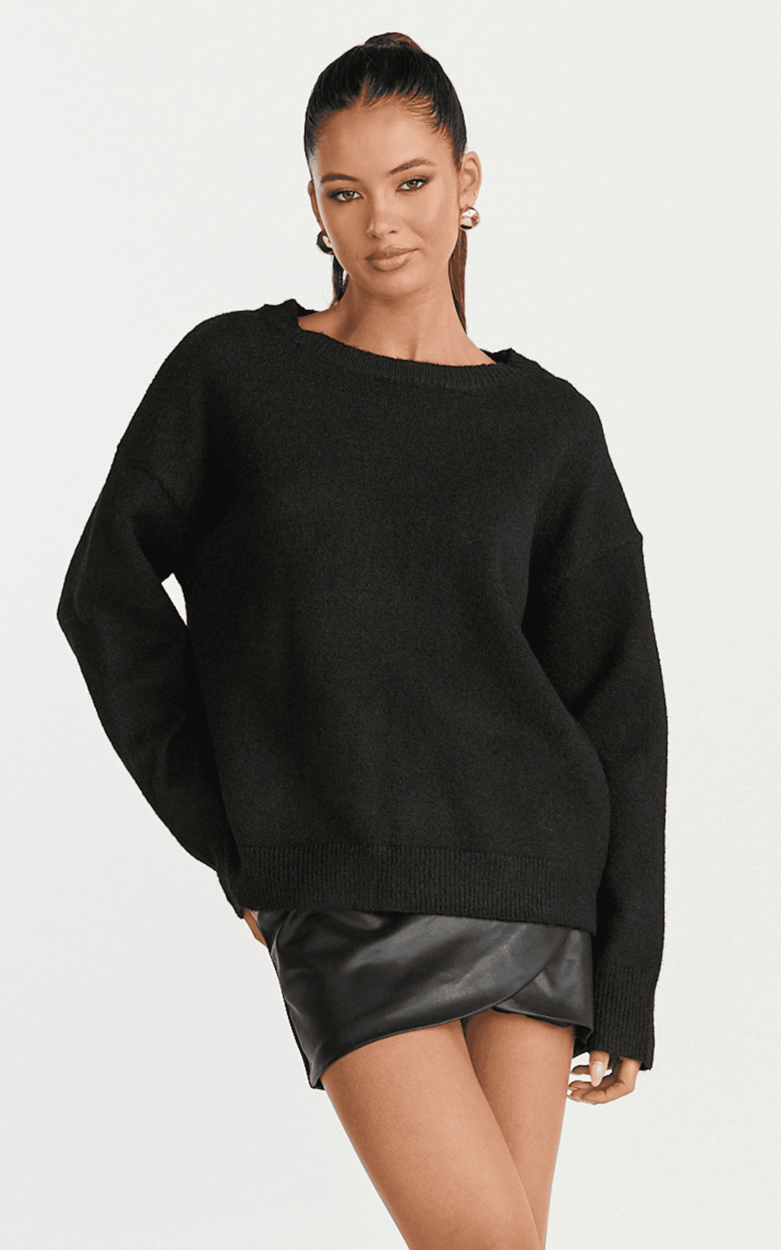 amanda jumper - crew neck long sleeve knit sweater in black