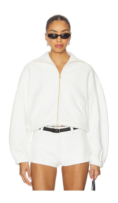 amanda uprichard como bomber jacket in ivory.