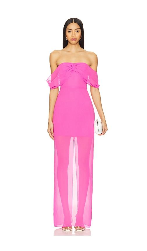 amanda uprichard darien maxi dress in pink.