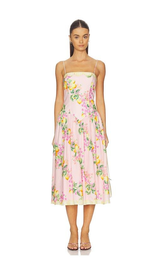 amanda uprichard delora midi dress in blush.