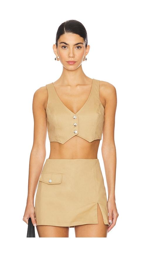 amanda uprichard ethan cropped vest in beige.