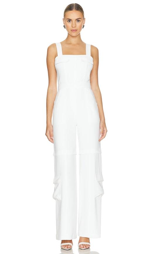 amanda uprichard frida jumpsuit in white.