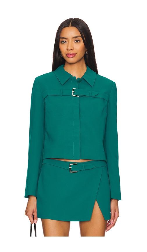 amanda uprichard helsa jacket in teal.