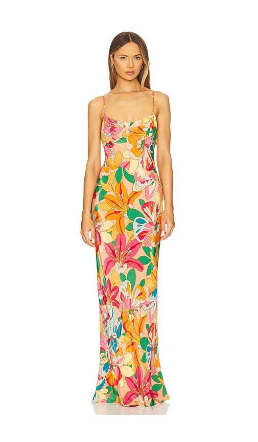 amanda uprichard janeiro maxi dress in peach,pink.