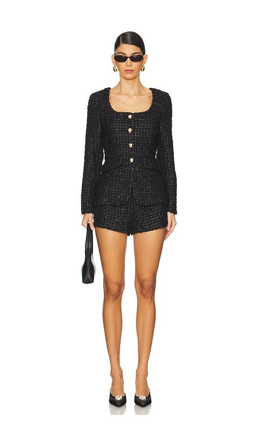 amanda uprichard long sleeve kya romper in black.