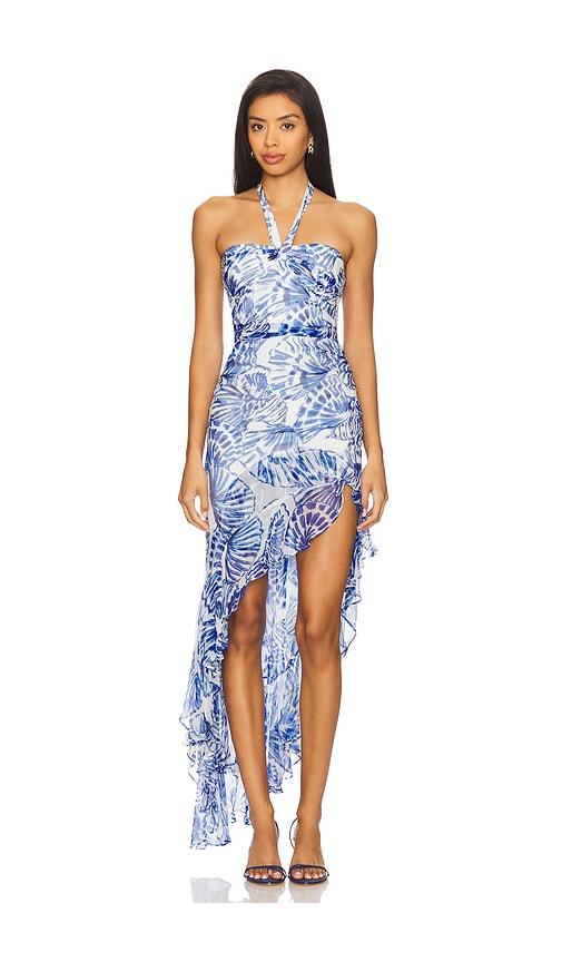 amanda uprichard marabou dress in blue.
