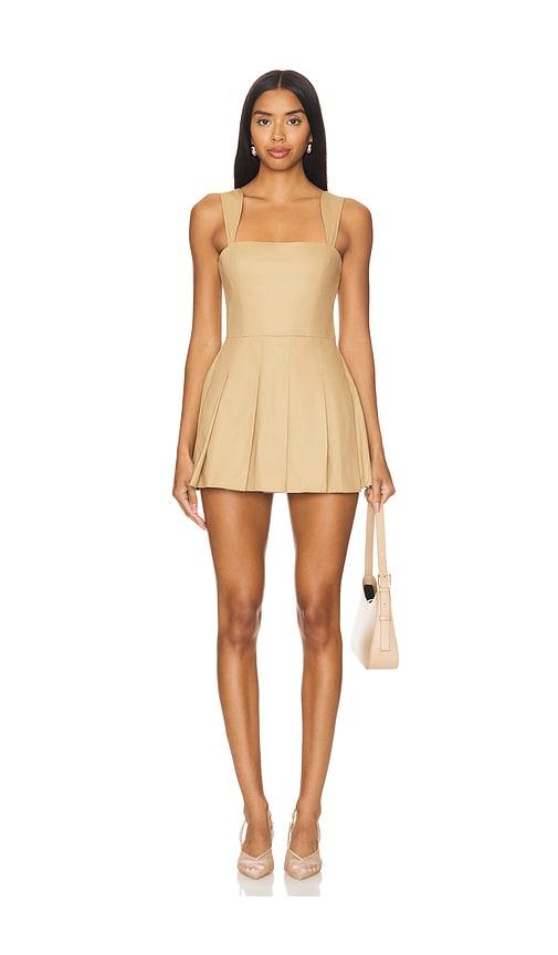 amanda uprichard mercy romper in tan.